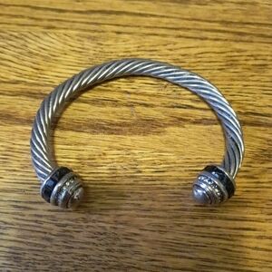 DY Inspired Costume Cuff Bracelet 5/16” Cable Silver Tone. 3” Wide x 2-5/8”